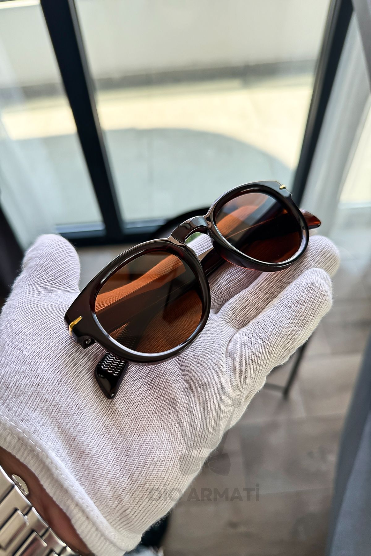Güneş Gözlüğü Kadın & Erkek Uv400 Cam Ce Belgeli Bej Unisex Model-4 Kahverengi